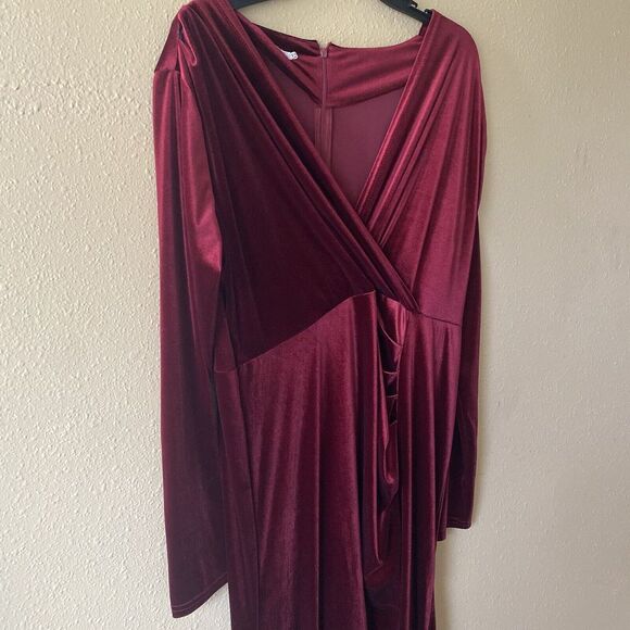 Ababalaya Crushed Velvet Maroon Red‎ Slit Maxi Dress XXL Dark Romantic - Picture 2 of 14
